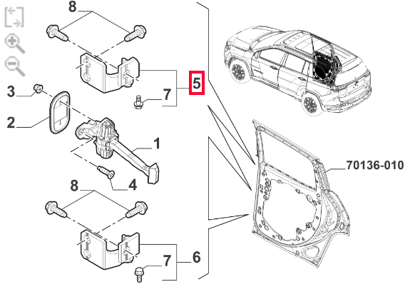 DOBRADIÇA SUPERIOR PORTA TRASEIRA LADO DIREITO - 51940469 - Compass, Renegade