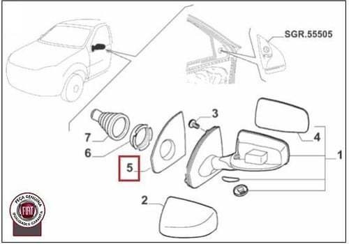 MOLDURA INTERNA RETROVISOR LADO ESQUERDO - 735370584 - Strada, Palio