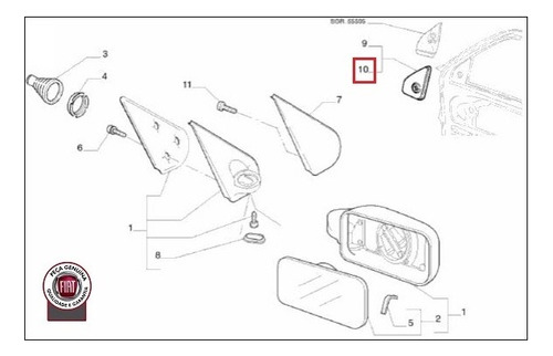 Moldura Interna Retrovisor Lado Esquerdo - 100150105 - Palio, Siena